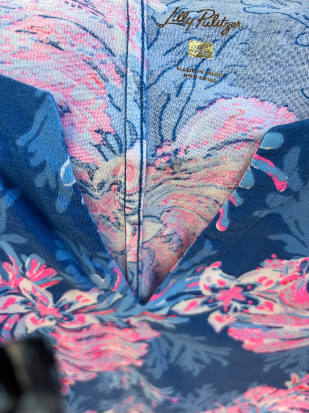 Lilly Pulitzer Easley Multi For The Fans Dress Coastal Blue Pink Hawaiian 🌺 XL - Picture 3 of 6